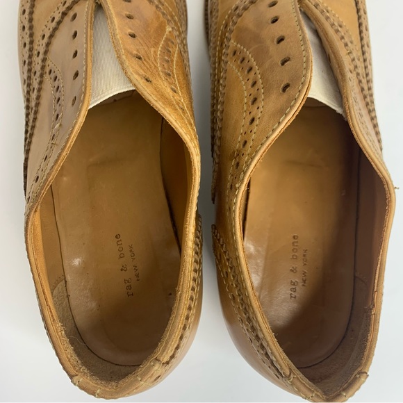 Rag & Bone Cognac Leather Brogue Slip On No Lace Wingtips Oxford Shoes 37.5 - Picture 9 of 12